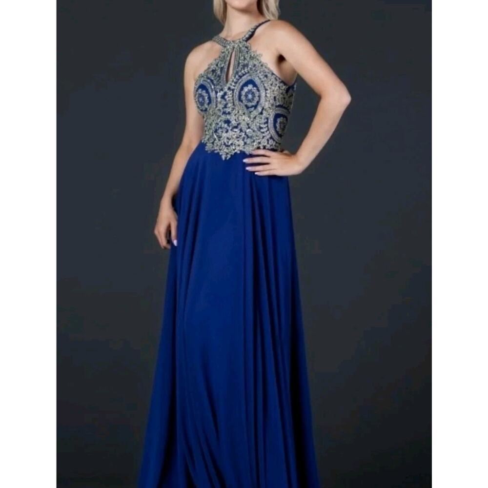 Aspeed Sz. XS Hand Beaded Blue Gown Prom Maxi Dress Full Length Glamorous Lined - Picture 5 of 12